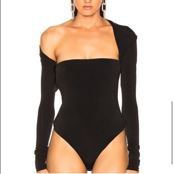 NWT Alexander Wang asymmetric black draped bodysuit sz M - Picture 2 of 8